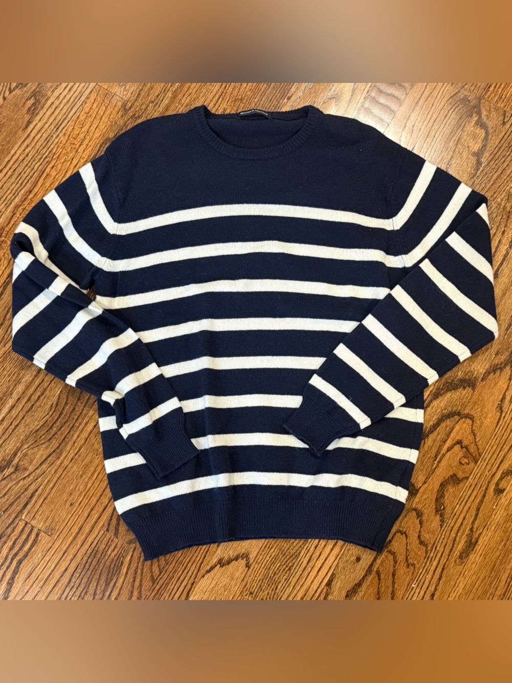 Like New Brandy Melville Oversizrd Navy and White Striped Crewneck Sweater